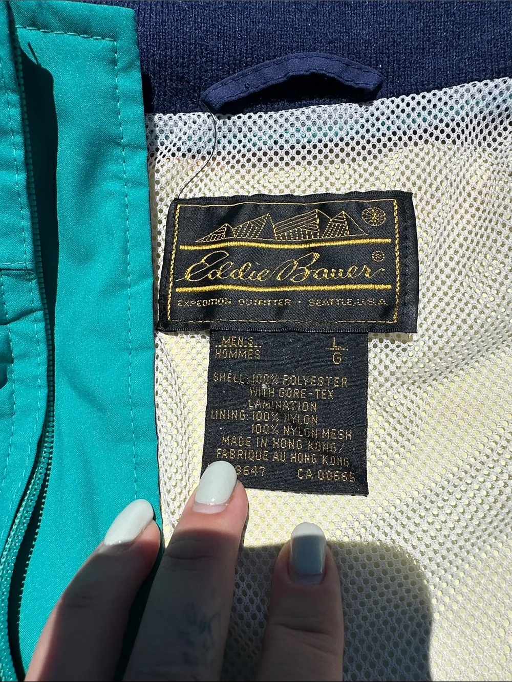 Vintage Eddie Bauer Men's Colorblock Windbreaker Jacket - Large - Packable Hood - Picture 2 of 3